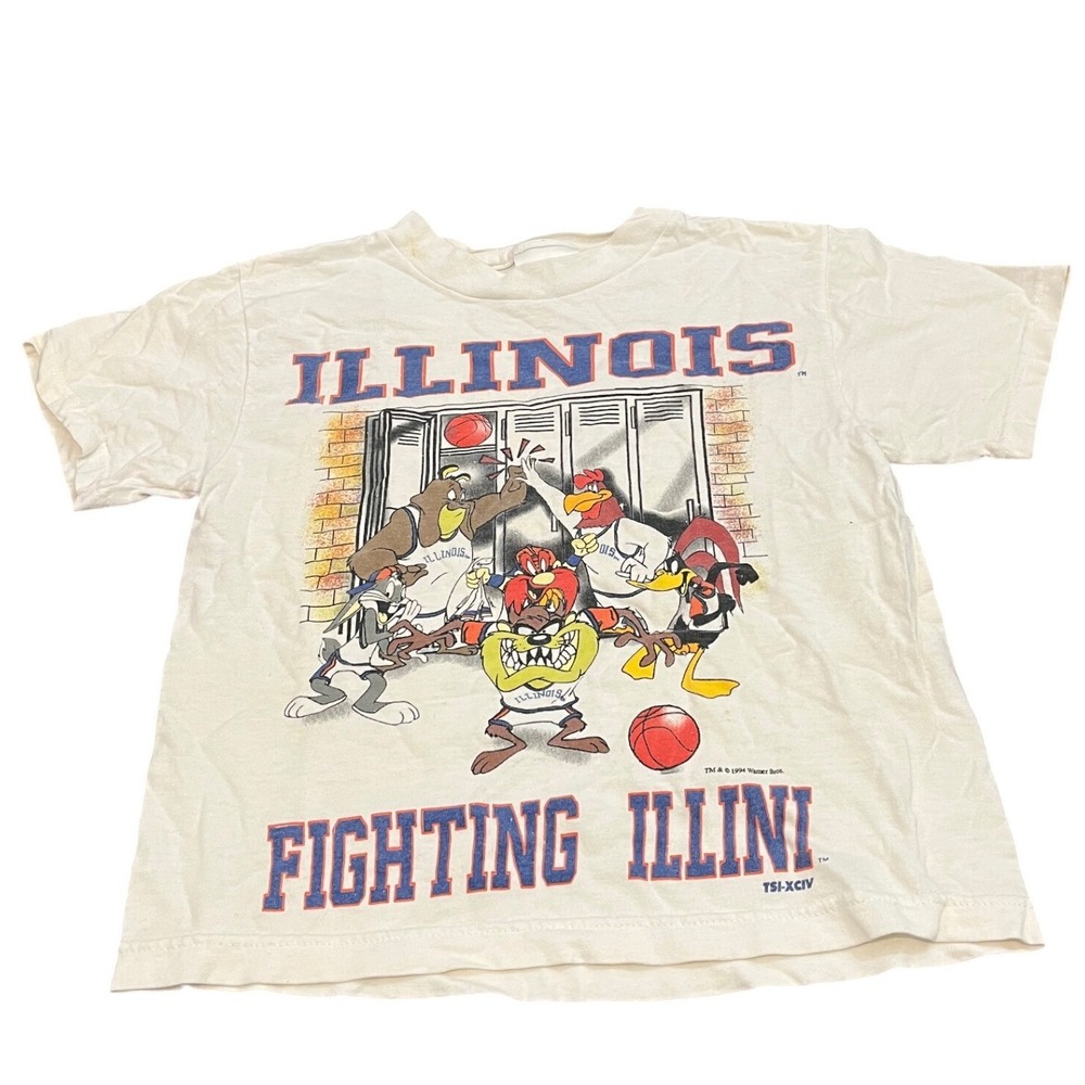 Tultex T-Shirt Kids S (8) White Vintage 1994 Looney Tunes Illinois Illini